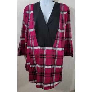 Cato Pink Black Plaid Snap Front Closure Top 14W 16W Plus Lightweight Soft Flowy
